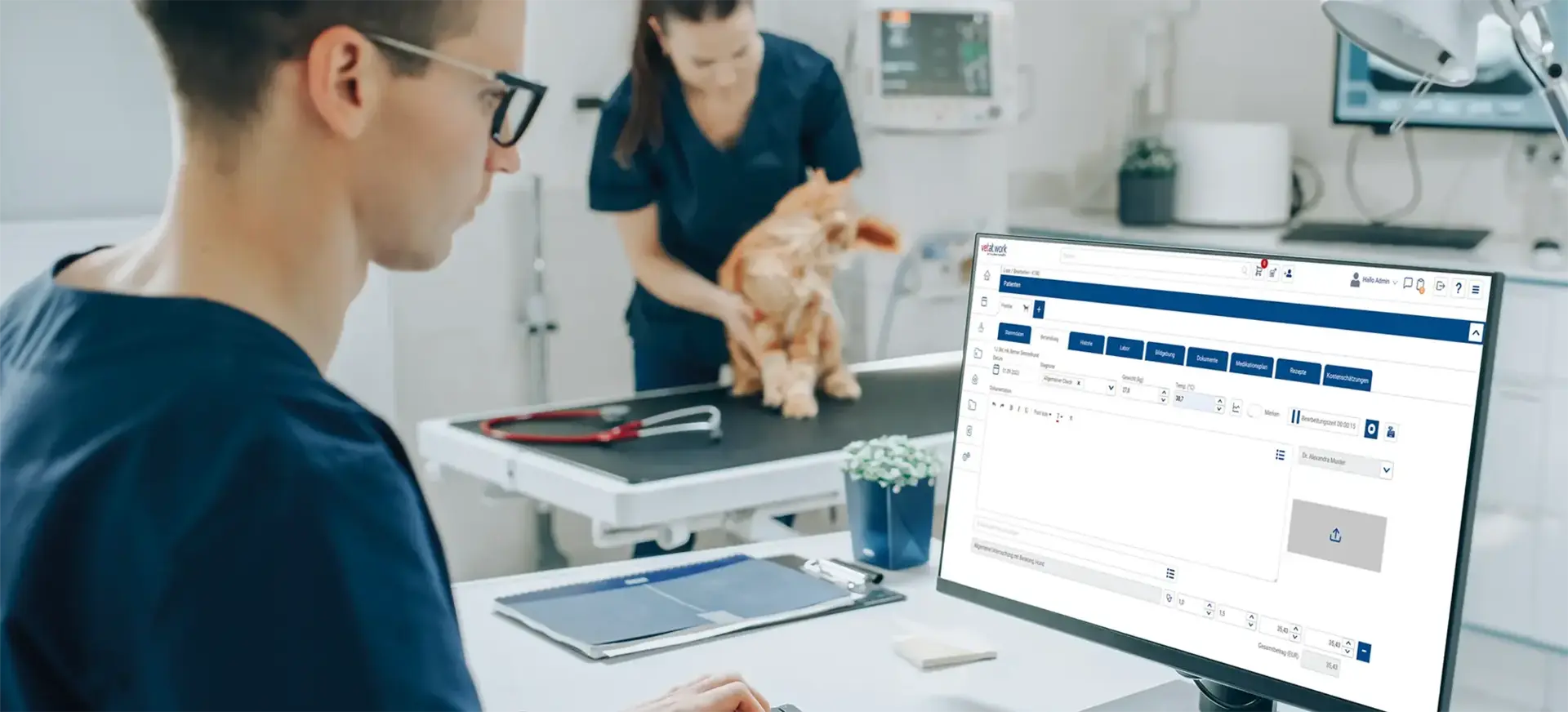 Person bedient auf Computer vetat.work Software